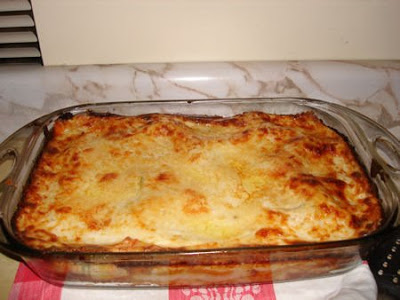 A view of freshly baked Beef Lasagna
