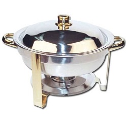 Winware 4 Quart Round Stainless Steel Gold Accented Chafer
